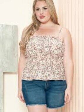 Zenobia Blush Pink Smocked Ruffle Trim Cami Top Size 1x 2x 3x NWT